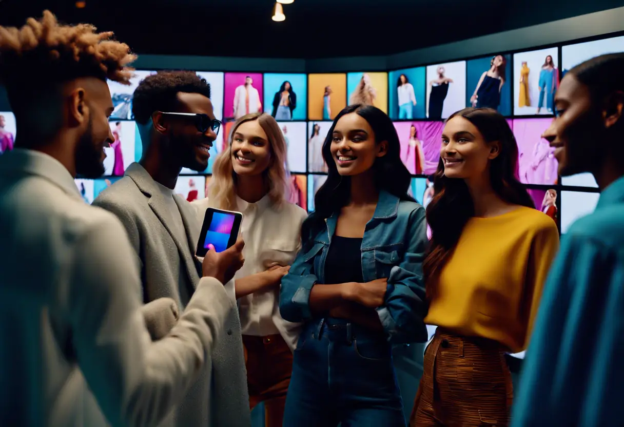 A digital screen showcasing a successful social media marketing campaign for a fashion brand.