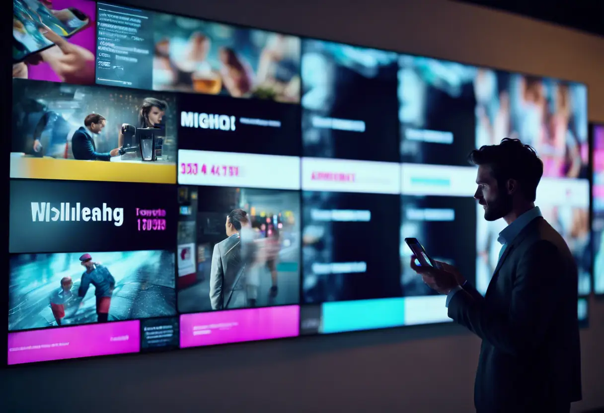A digital platform displaying an advertisement campaign overview with engaging visuals.